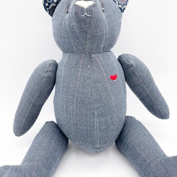 Vintage Handmade Jointed Teddy Bear Pinstripe Paisley Pattern Daddy Bear Inc Tag - Picture 11 of 12